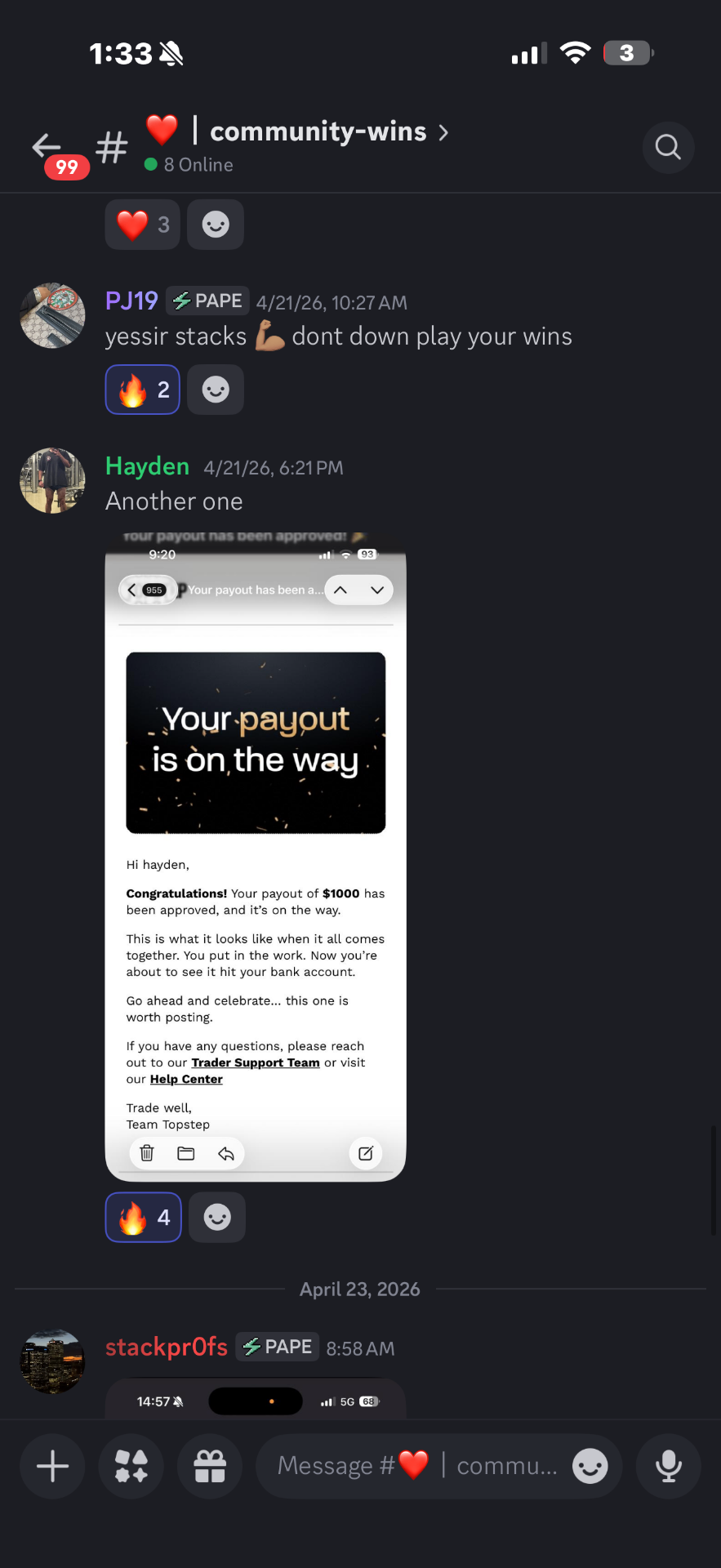 $1,000 Topstep Payout — Hayden