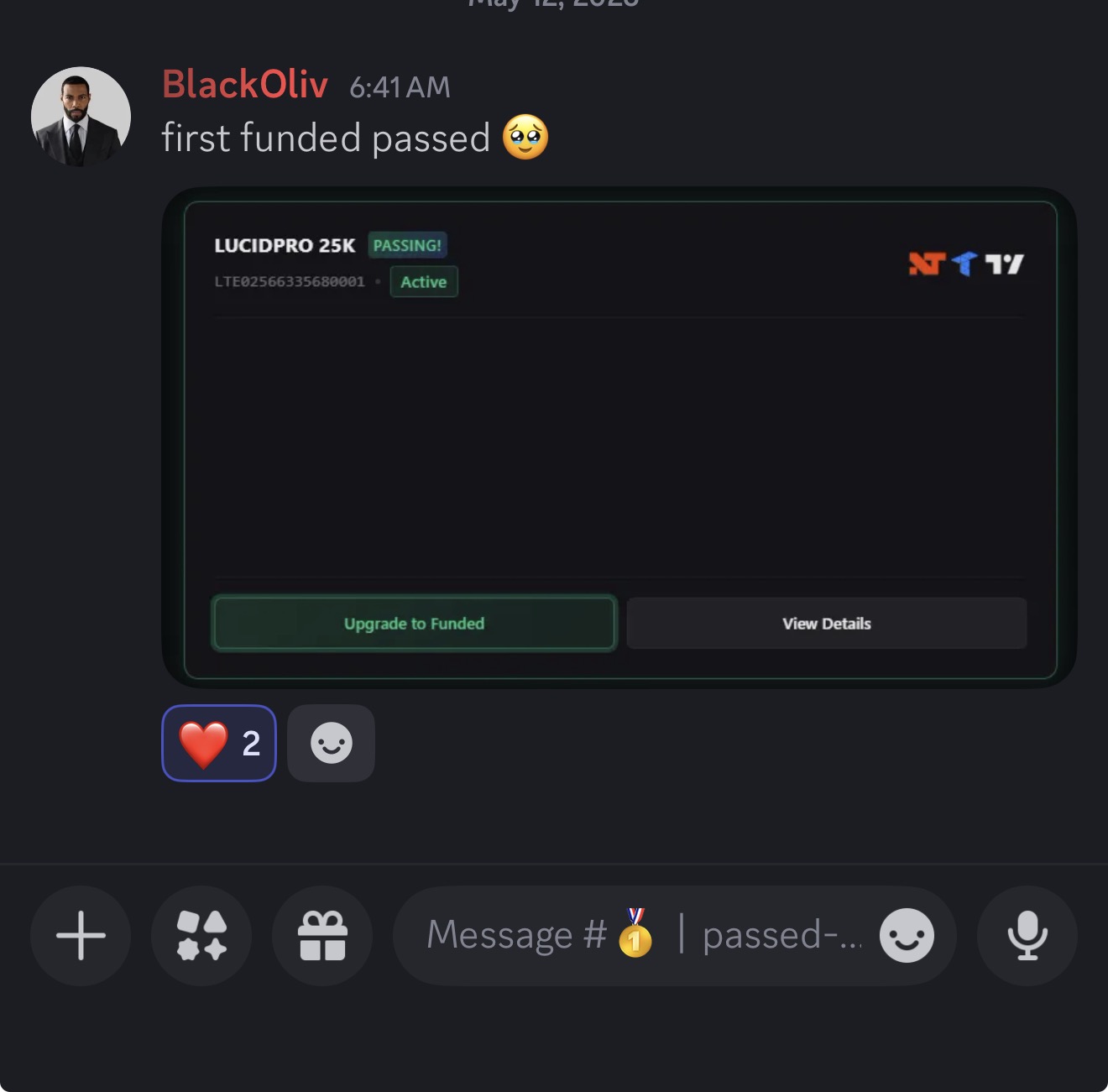 First Funded Account Passed